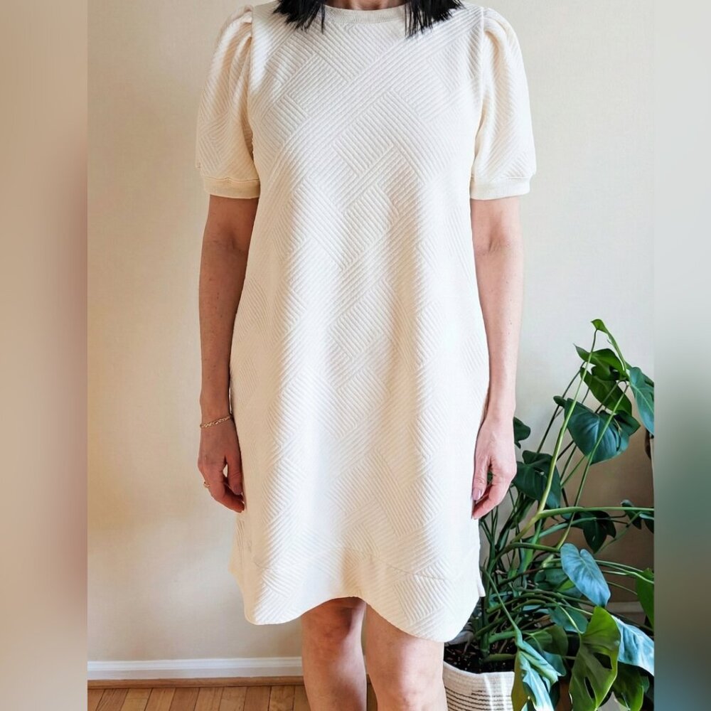 NEW 1X-3X Textured Shift Dress in Ivory Comfortable Versatile Winter Jodifl Plus